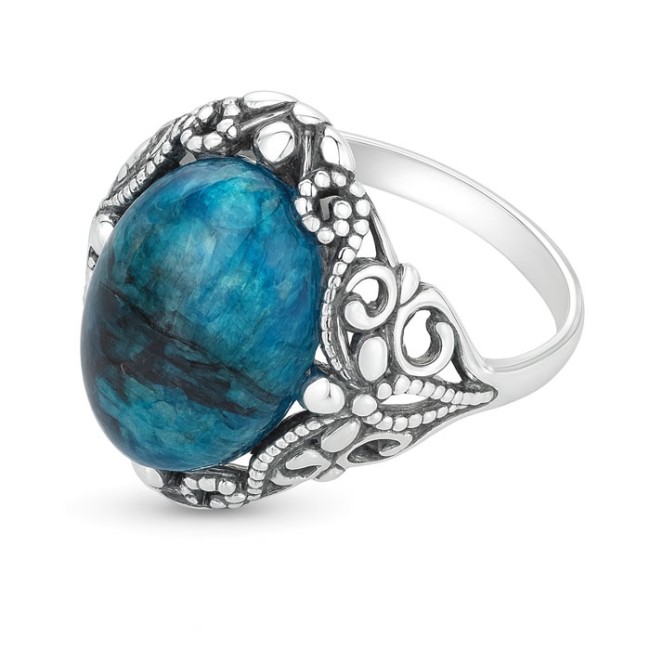 Srebrny pierścionek z apatytem naturalnym 925 oksydowany PK 2169