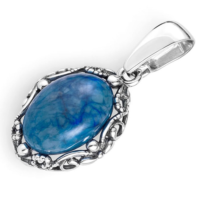 Wisiorek srebrny 925 z naturalnym apatytem – ażurowy, oksydowany, elegancki W 2169