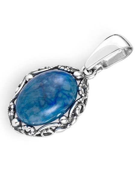 Wisiorek srebrny 925 z naturalnym apatytem – ażurowy, oksydowany, elegancki W 2169