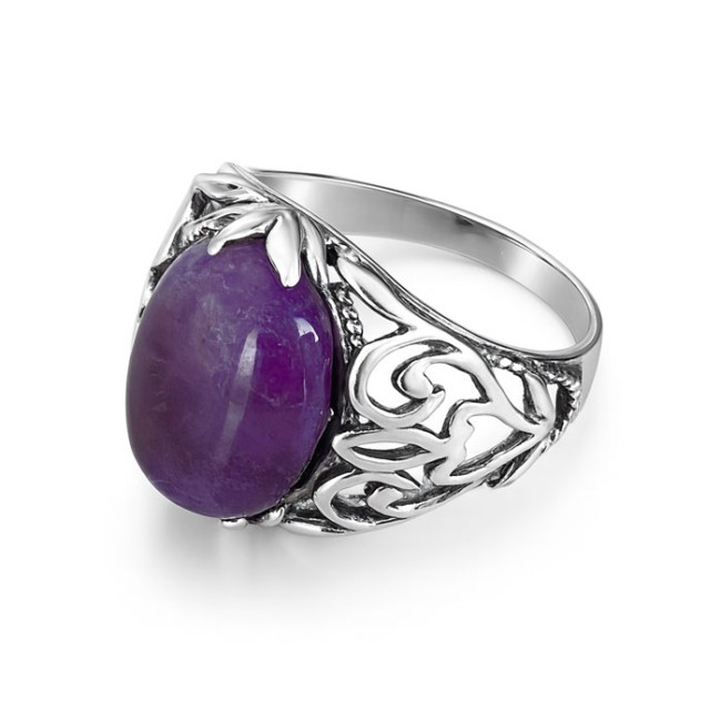 Oxidized sterling silver signet ring with amethyst PK 442