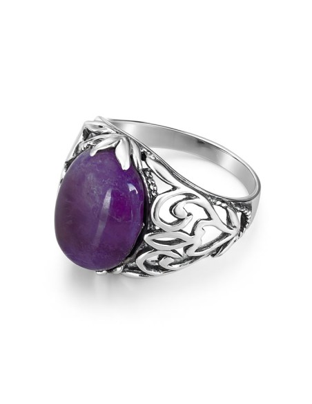 Oxidized sterling silver signet ring with amethyst PK 442
