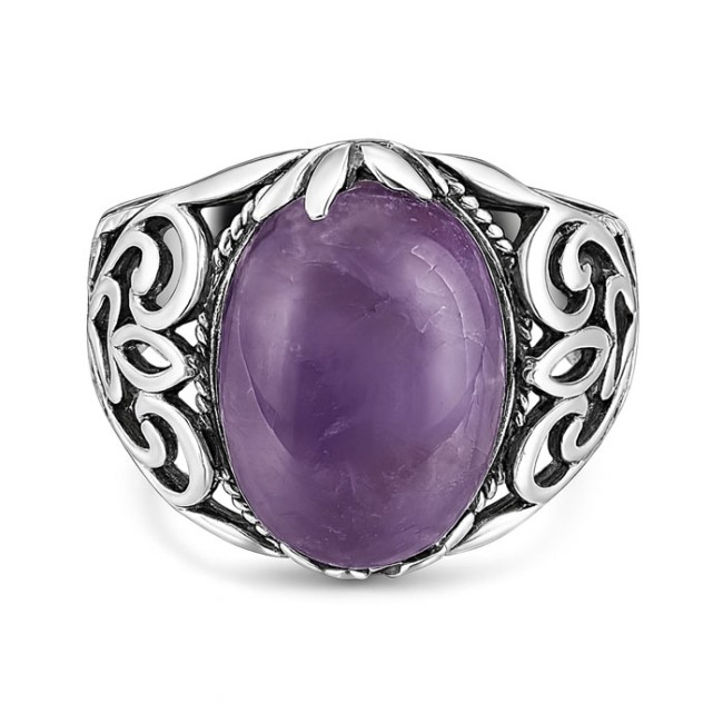 Oxidized sterling silver signet ring with amethyst PK 442
