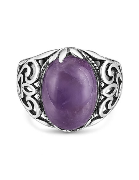 Oxidized sterling silver signet ring with amethyst PK 442