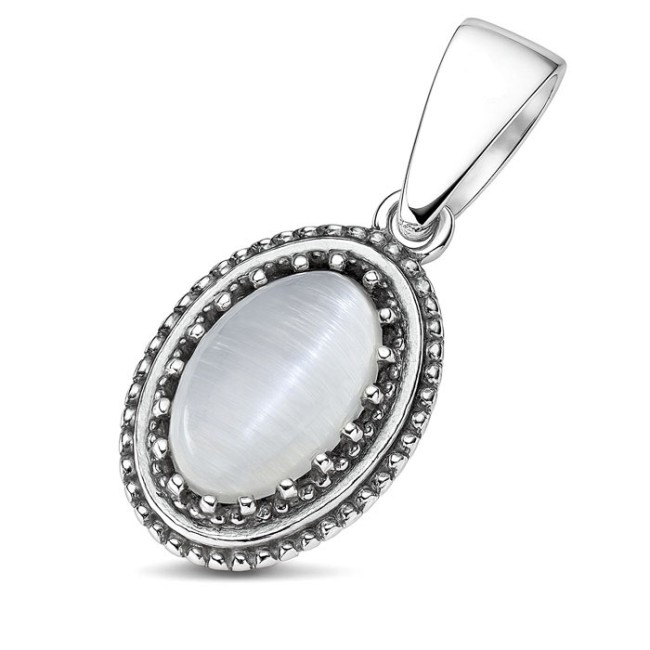 Oxidized sterling silver pendant with cat's eye W 2081