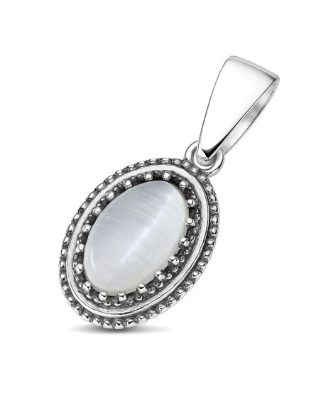 Oxidized sterling silver pendant with cat's eye W 2081