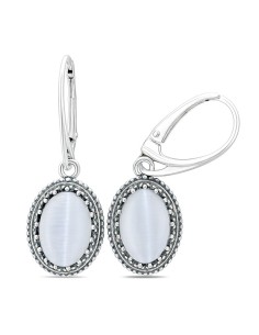 Oxidized sterling silver drop earrings with cat's eye K 2081
