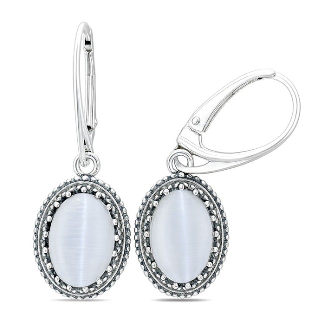 Oxidized sterling silver drop earrings with cat's eye K 2081