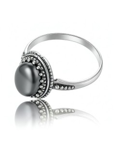 Oxidized sterling silver ring with striped flint PK 2081