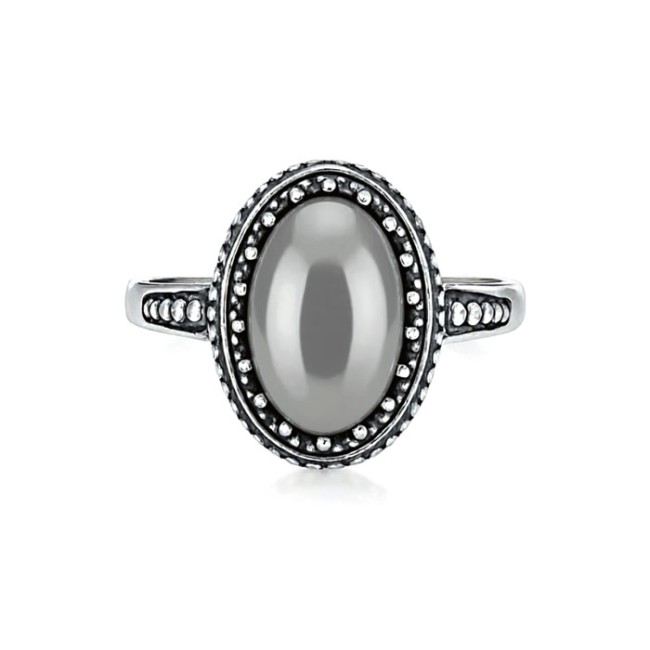 Oxidized sterling silver ring with striped flint PK 2081