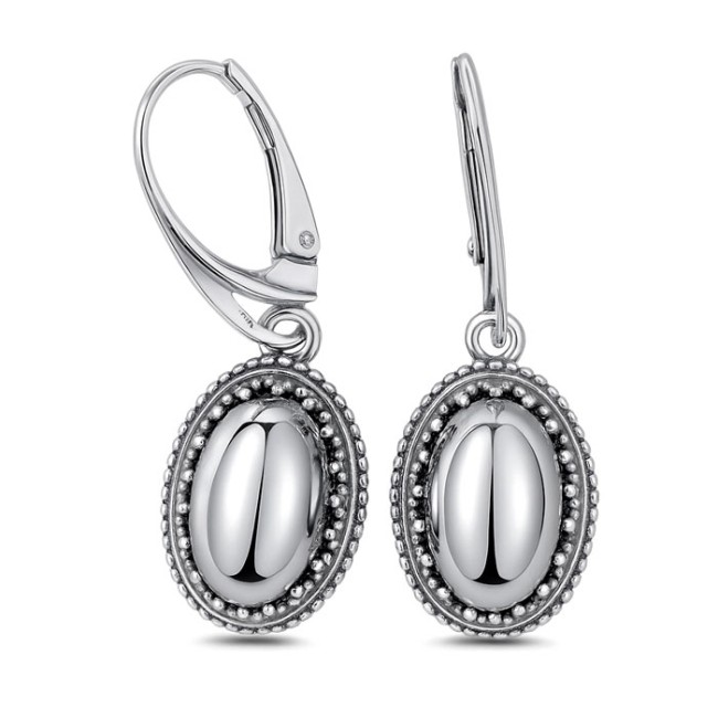 Oxidized sterling silver drop earrings with striped flint K 2081