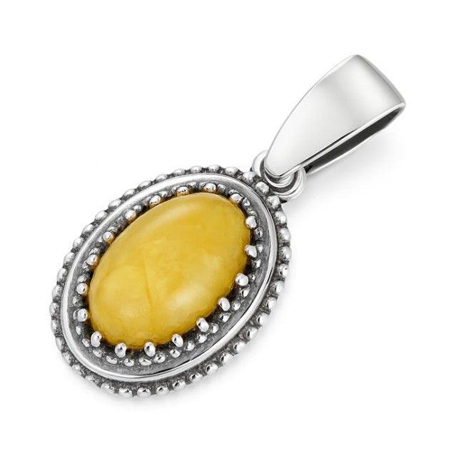 Oxidized sterling silver pendant with milky Baltic amber W 2081