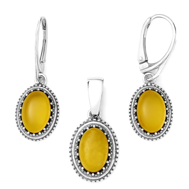 Oxidized sterling silver pendant with milky Baltic amber W 2081