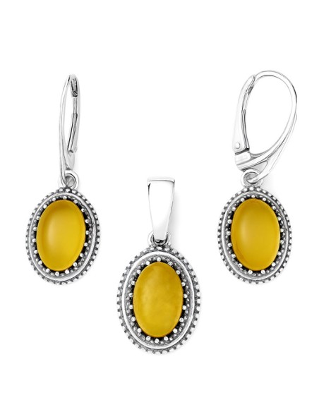 Oxidized sterling silver pendant with milky Baltic amber W 2081