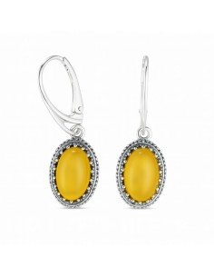 Oxidized sterling silver drop earrings with milky Baltic amber K 2081