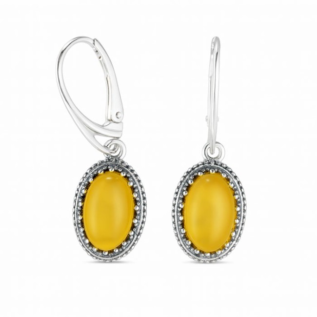 Oxidized sterling silver drop earrings with milky Baltic amber K 2081