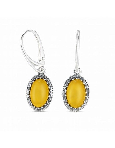 Oxidized sterling silver drop earrings with milky Baltic amber K 2081
