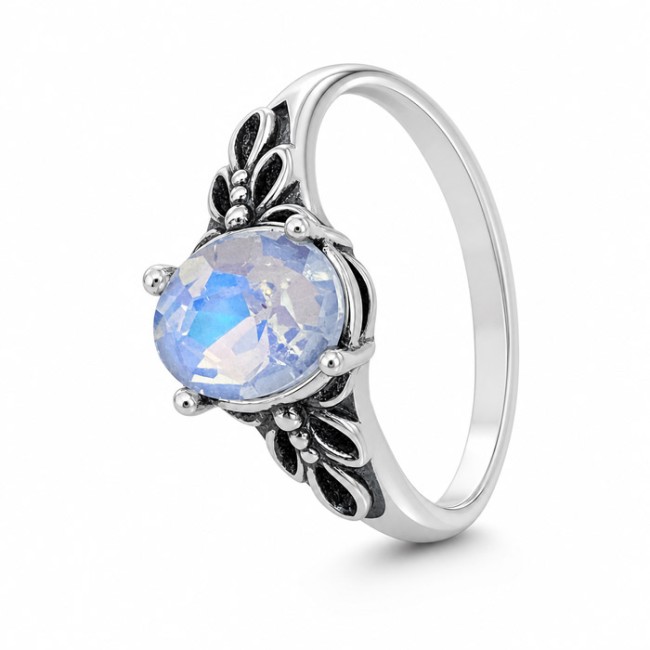 Silver rhodium plated ring with crystal PK 2029