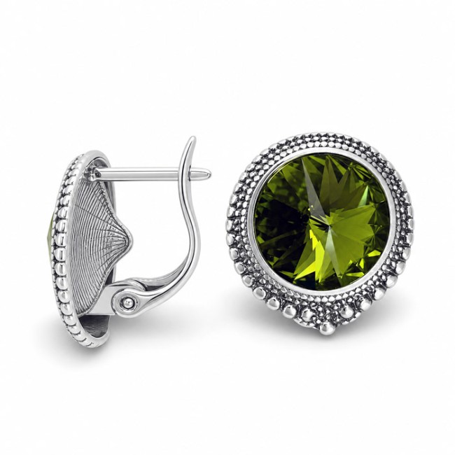 Kolczyki srebrne oksydowane Swarovski K2 1682 Peridot