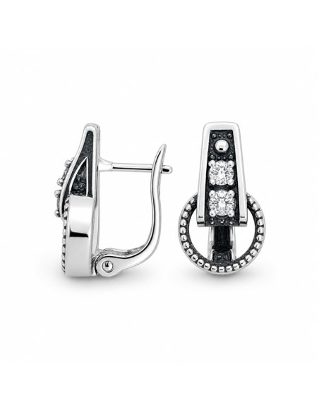 Silver earrings with zircons K 1665 Black and White