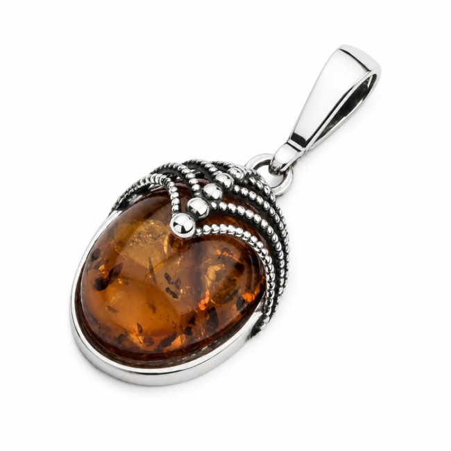 Silver pendant with amber W 1703 amber