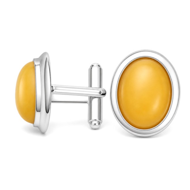 Silver cufflinks with milky amber