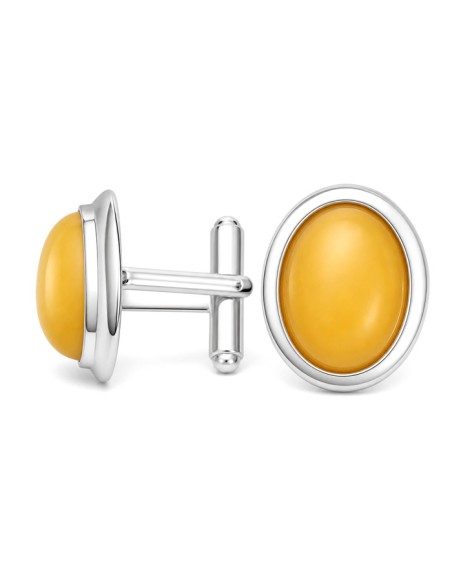 Silver cufflinks with milky amber