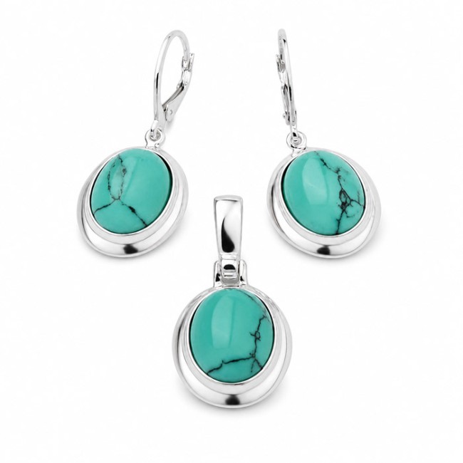 Silver set (earrings + pendant) with turquoises KPL 585 Turquoise