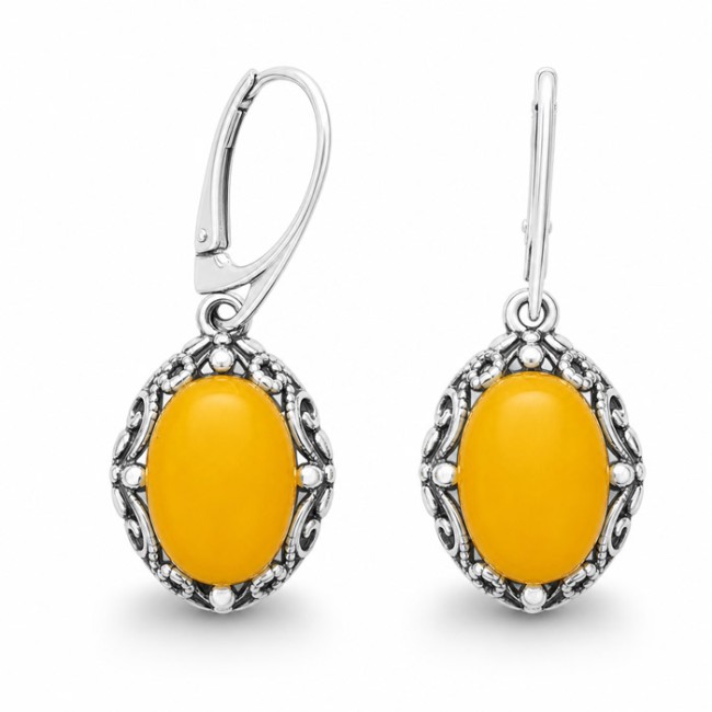 Sterling silver drop earrings with yellow jade K 2169