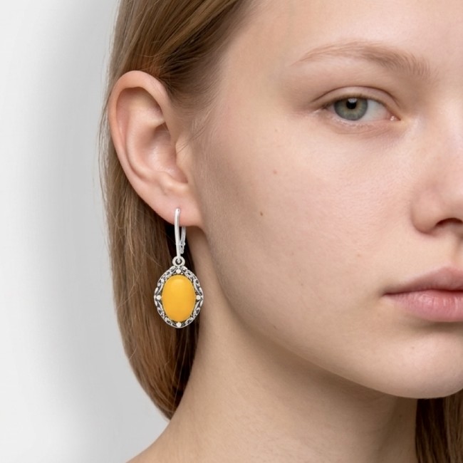 Sterling silver drop earrings with yellow jade K 2169