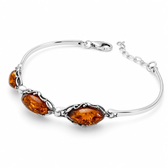 Sterling silver bracelet with cognac amber L 2170 | Polcarat Design