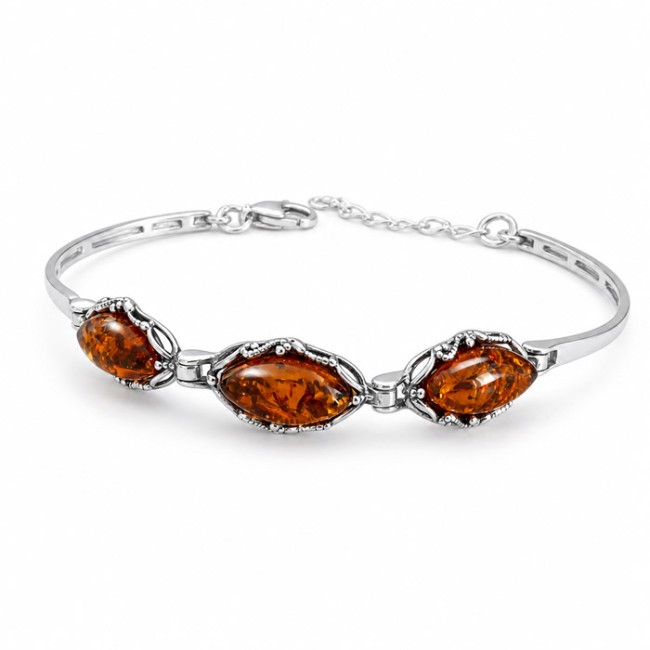 Sterling silver bracelet with cognac amber L 2170 | Polcarat Design