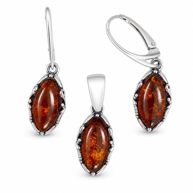 Sterling silver set with cognac amber KPL 2170 | Polcarat Design