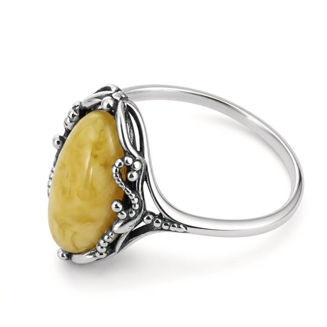 Oxidized sterling silver ring with milky amber PK 2170
