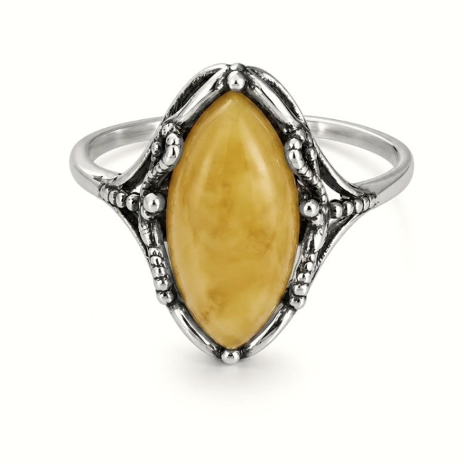 Oxidized sterling silver ring with milky amber PK 2170