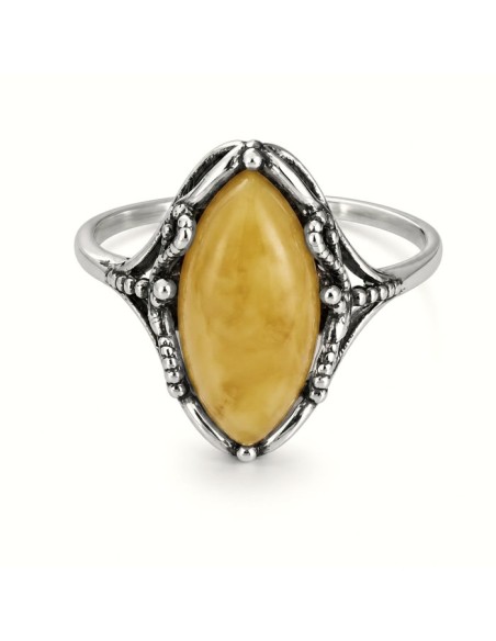 Oxidized sterling silver ring with milky amber PK 2170