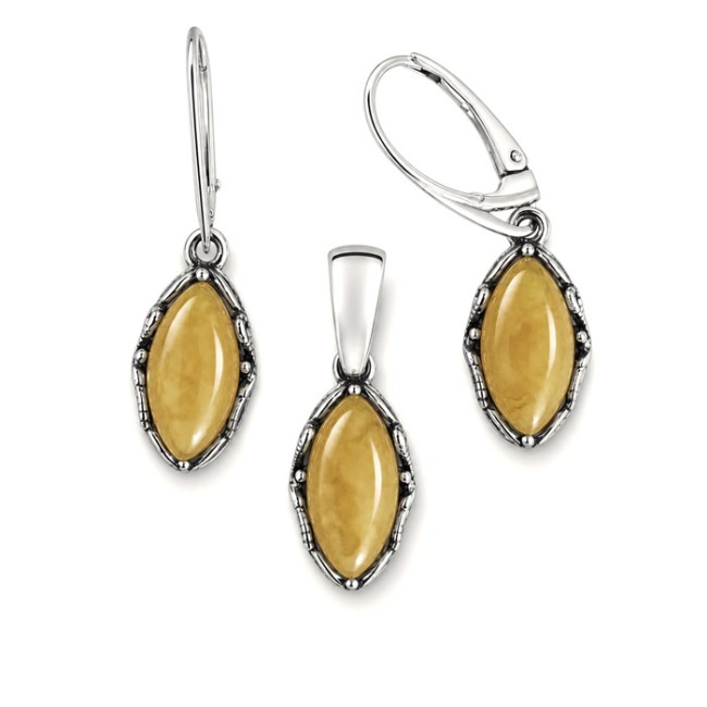 Sterling silver set with milky amber KPL 2170 | Polcarat Design