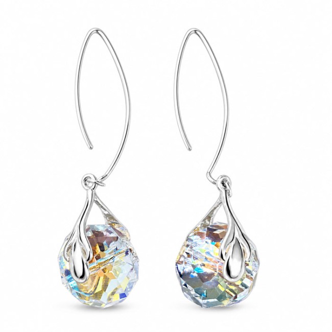 Srebrne kolczyki z kryształem Swarovski Crystal AB 3001 – duże, wiszące, srebro 925|Polcaratdesign.pl Biżuteria