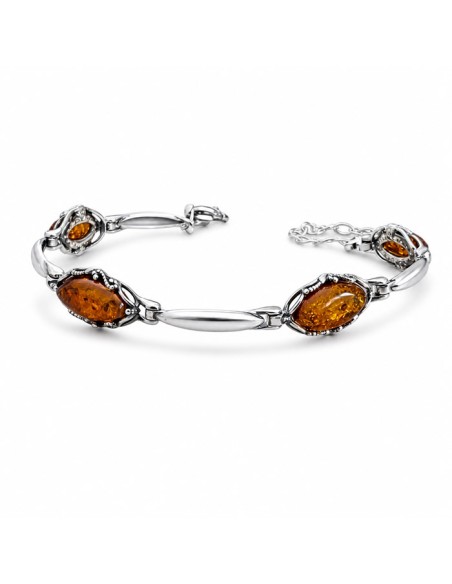 Oxidized sterling silver bracelet with cognac Baltic amber L 2170