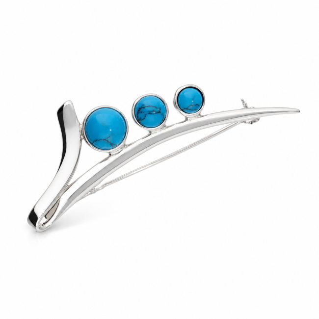 Silver brooch decorated with turquoise B 91 Turquoise