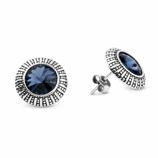 Srebrne kolczyki z kryształem Swarovski Denim Blue Rivoli KST 1850