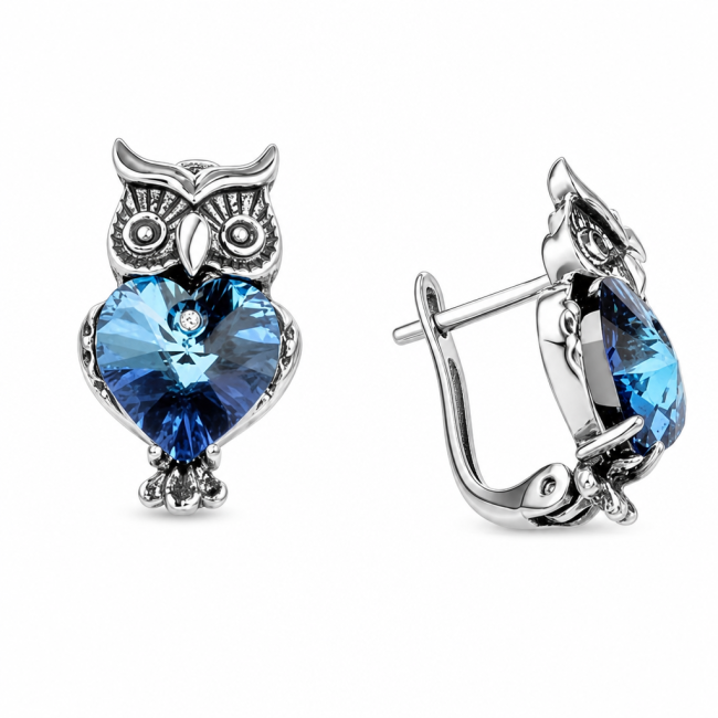 Silver earrings with crystals OWL K3 1702