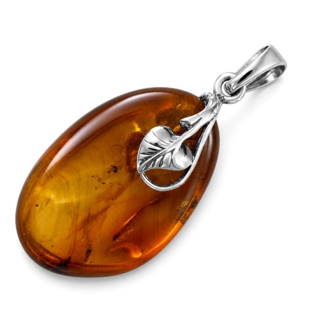 Unique amber pendant with silver charm BW 056