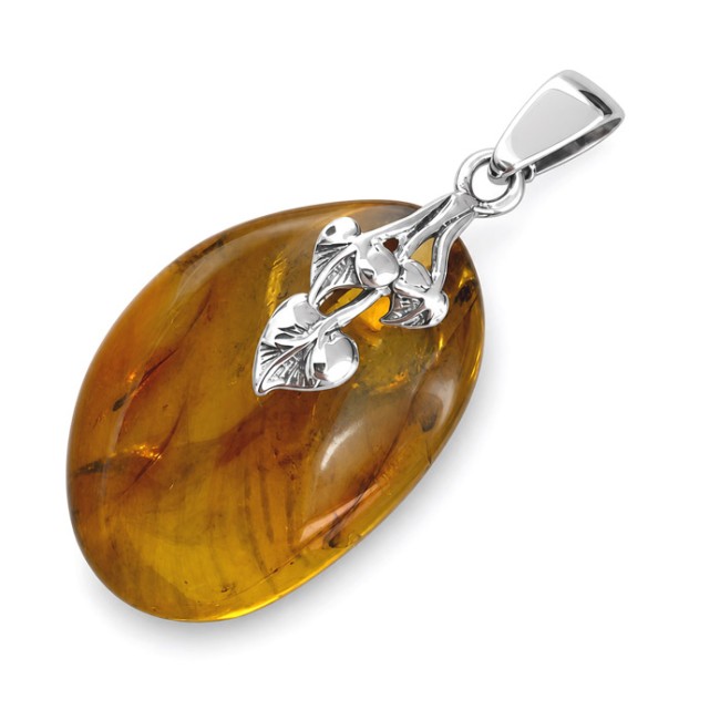 Unique amber pendant with silver charm BW 056