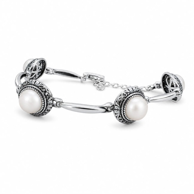 copy of Silver oxidized bracelet with pearls L 1726