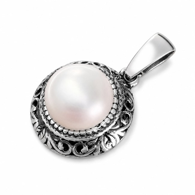 Srebrny wisiorek z perłą hodowlaną W-2164 | Elegancki dodatek do dekoltu|Polcaratdesign.pl Biżuteria