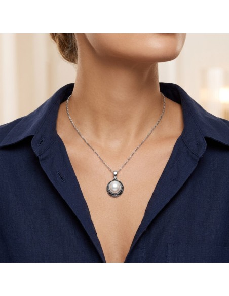 Srebrny wisiorek z perłą hodowlaną W-2164 | Elegancki dodatek do dekoltu|Polcaratdesign.pl Biżuteria