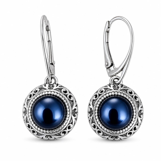 Sterling silver earrings with dark cultured pearls K 2164