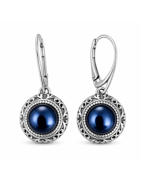 Sterling silver earrings with dark cultured pearls K 2164