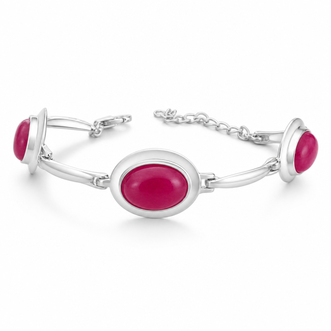 Sterling silver bracelet with fuchsia agate L 1954 | Polcarat Design