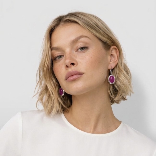 Sterling silver earrings with fuchsia agate K 1954 | Polcarat Design